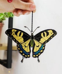 Yellow swallowtail butterfly suncatcher, stained glass window hangings, Christmas ornaments, handmade gift, holiday home decor, garden art