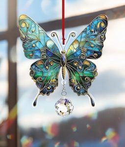 Acrylic 2D Flat Butterfly Charm Ornament, Colorful Nature-Inspired Crystal Suncatcher, Vibrant Floral Decor, Elegant Window Hanging