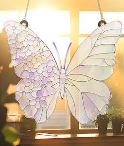 Floral Butterfly Suncatcher - Iridescent Acrylic Window Hanging Art - Custom Pastel Butterfly Decor for Garden, Bedroom or Gift