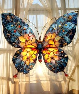 Butterfly Faux Stained Acrylic Suncatcher - Vibrant Window Hanging Nature Art Spring Home Decor Gift for Her
