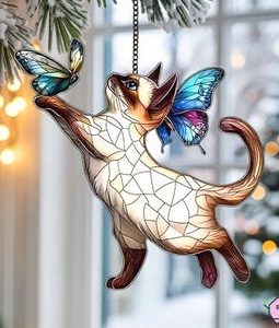 Butterfly Cat Acrylic Suncatcher, Winter Window Decor