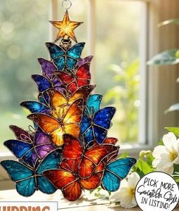 Acrylic Butterfly Christmas Tree Suncatcher, Colorful Window Hanging Ornament, Holiday Home Décor, Unique Gift for Nature Lovers