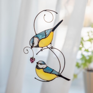 Custom Stained Glass Birds Suncatcher Christmas gifts Chickadee Stained Glass Window Hangings Bird Wall Decor Anniversary Gift