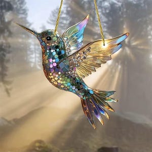 Stained Glass Hummingbird Suncatcher, Decorative Window Hanging