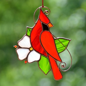 Stained glass cardinal, red cardinal window hangings, stained glass bird suncatchers, memorial gift