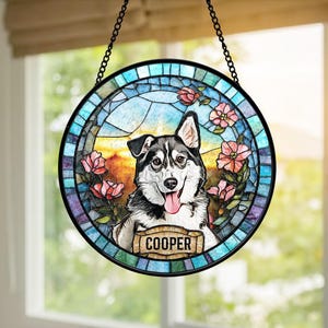 Personalized Dog Portrait Stained Glass Suncatcher, Custom Pet Memorial Stained Glass Photo Suncatcher, Dog Loss Keepsake, Pet Loss Gift