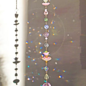 Floral Fairycore Beaded Suncatcher: Crystal Prism, Boho Plant Charm