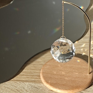 Tabletop Suncatcher PENDULUM : Crystal Rainbow Maker made of Wood and brass | Minimalist decor Handmade in France | Wellness & Home Gift