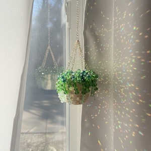 Handmade Beaded  Suncatcher – Beaded "String of Pearls" Plant Decor–Crystal Window Prism for Plant Lovers–Hanging Planter Gift